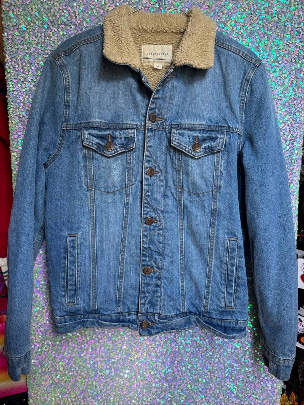 VTG Aeropostale Blue Denim Sherpa Lined Jacket